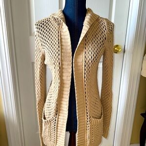 Michael Kors Women's Beige Cotton Cardigan Hooded Sweater open knit sz S